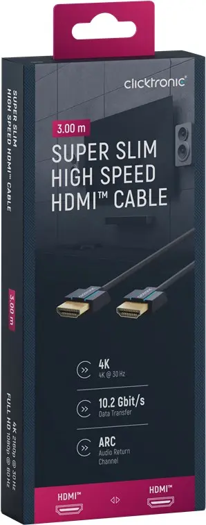 CLICKTRONIC Kabel HDMI 2.0 4K 60Hz Slim 3m