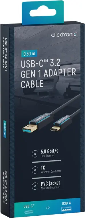 CLICKTRONIC Kabel USB - USB-C 3.2 Gen1 5Gb/s 0,5m