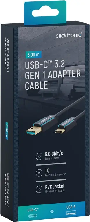 CLICKTRONIC Kabel USB - USB-C 3.2 Gen1 5Gb/s 3m OUTLET
