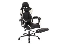 Spacetronik Rally ergonomic office chair with footrest and pillows, black and white