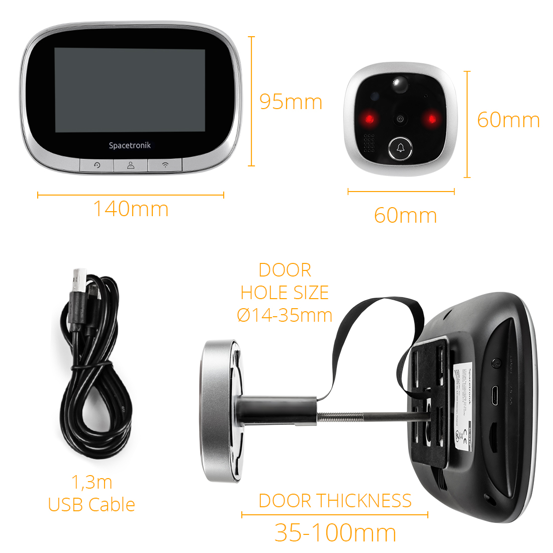 Smart Door Viewer WIFI Camera Smart Home Motion Sensor Spacetronik SL-DB20 Smart Life Tuya